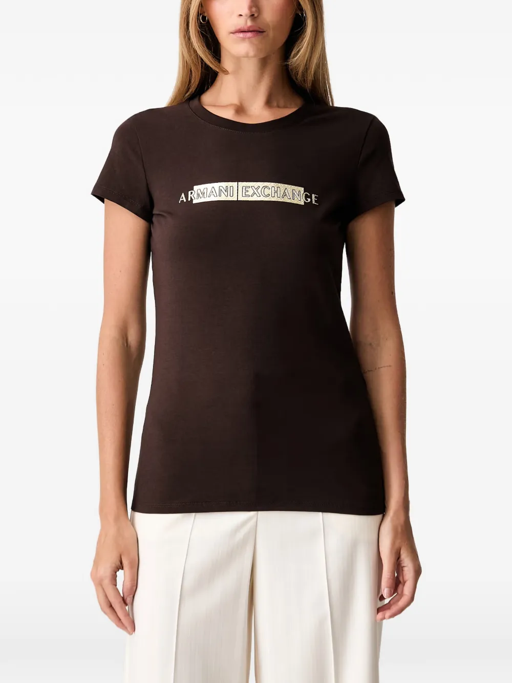 Armani Exchange logo-print short-sleeve T-shirt - Marrone