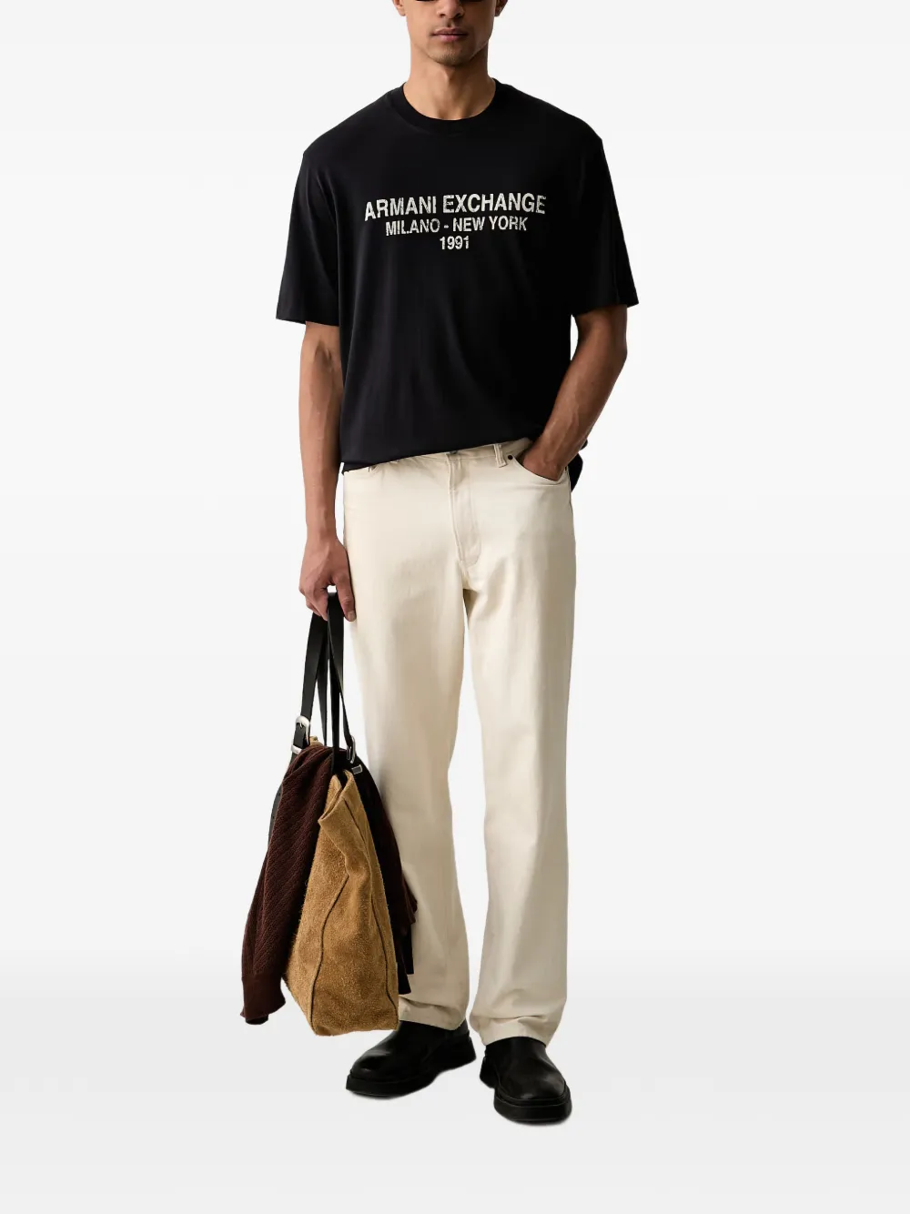 Armani Exchange Katoenen T-shirt met logoprint Zwart