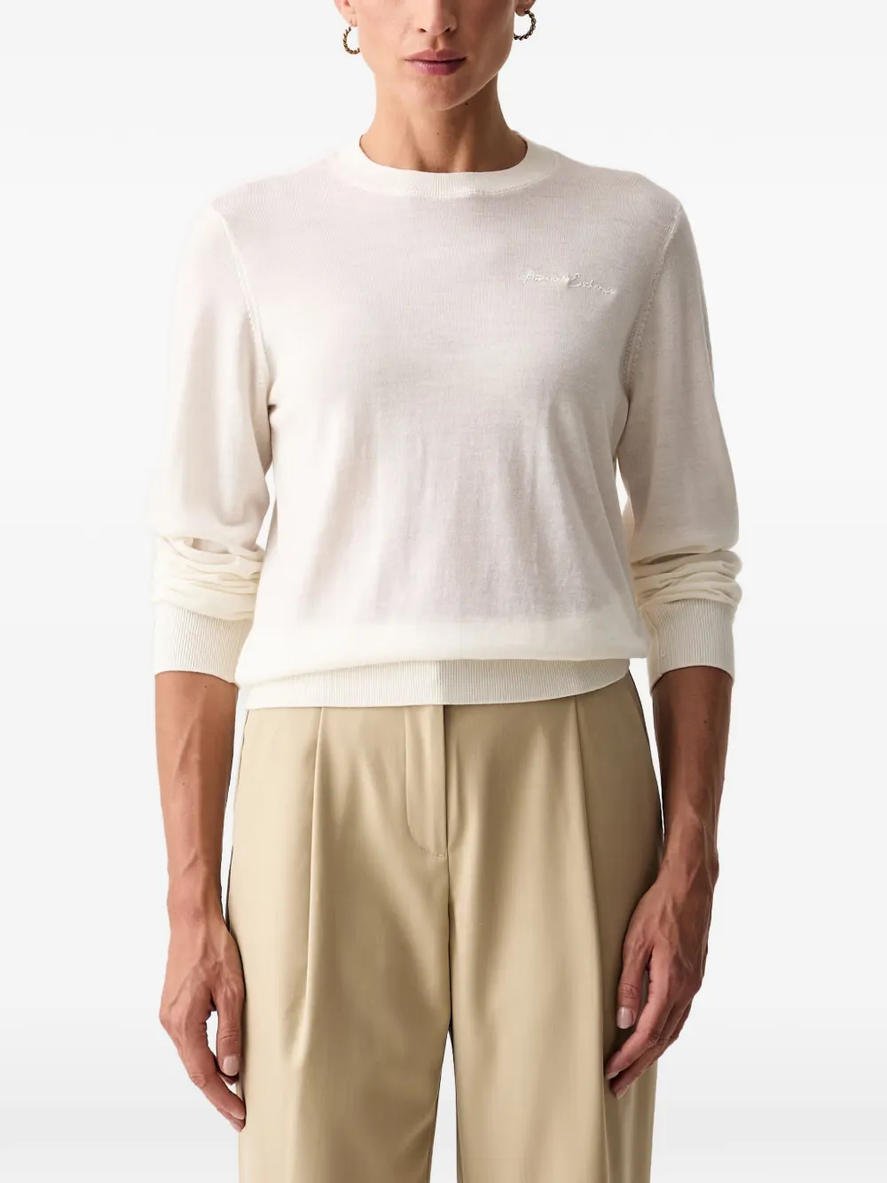 Armani Exchange logo-embroidered crew-neck sweater - Nude