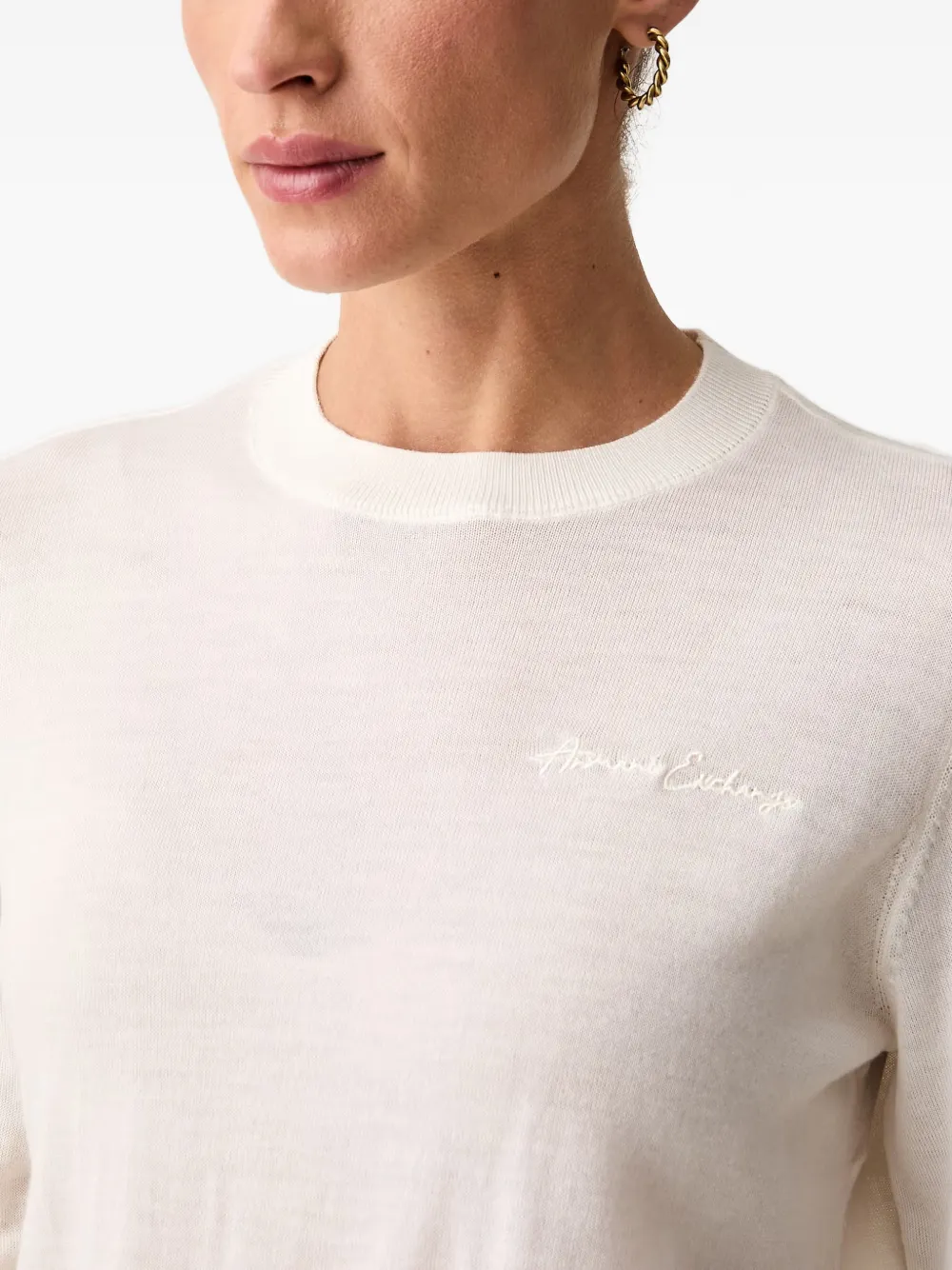 Armani Exchange Sweater met geborduurd logo Beige