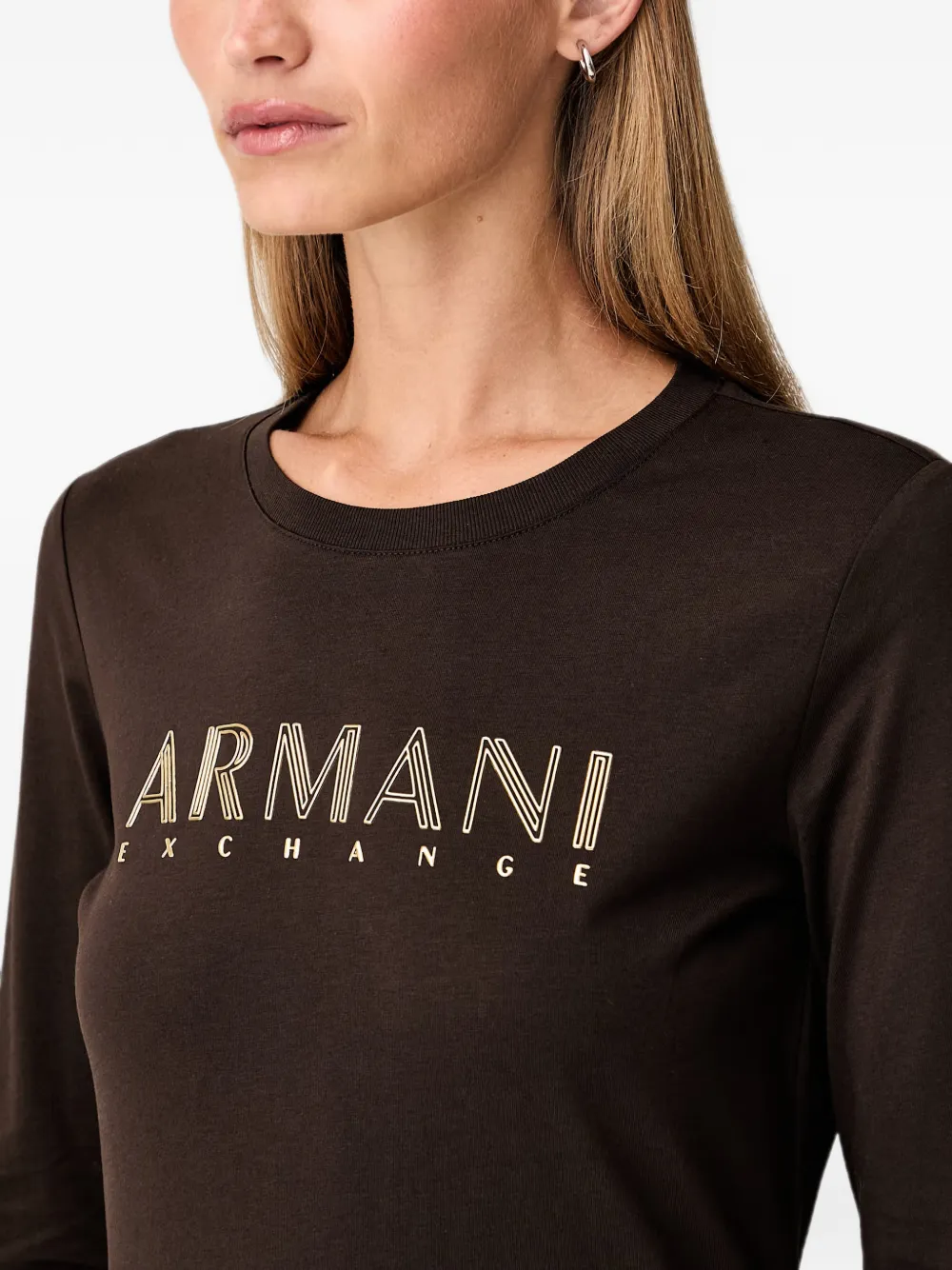 Armani Exchange T-shirt met logoprint met lange mouwen Bruin