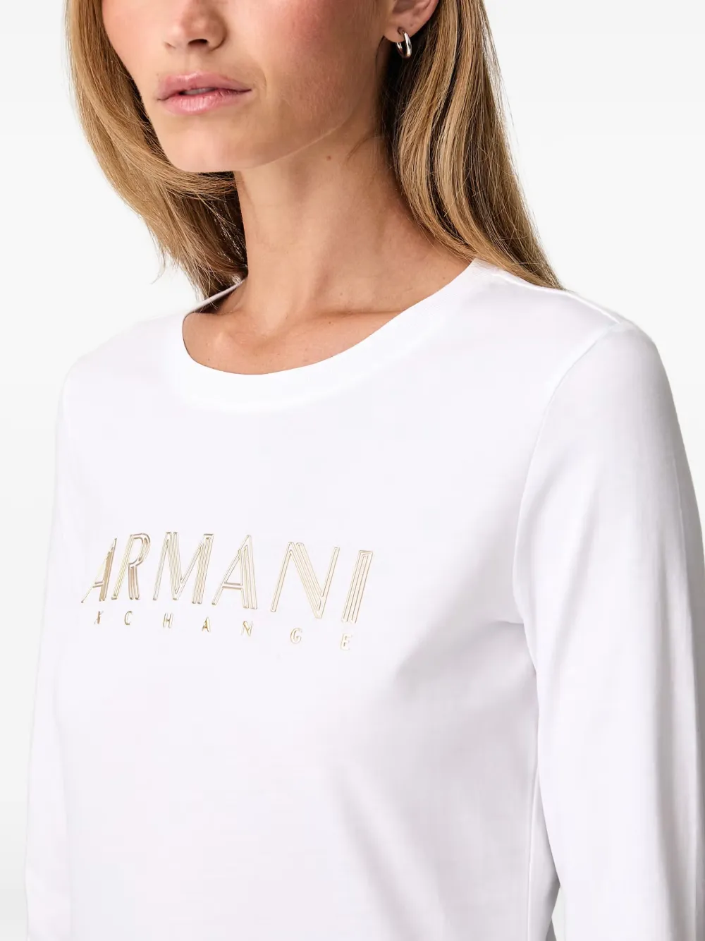 Armani Exchange T-shirt met logoprint met lange mouwen Wit