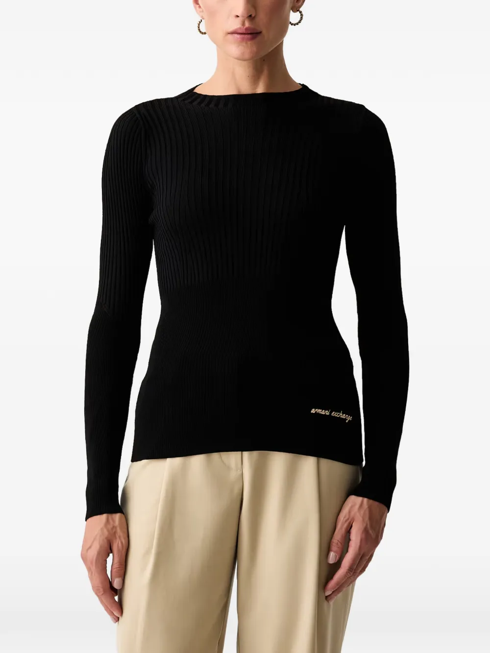 Armani Exchange logo-embroidered crew-neck sweater - Schwarz