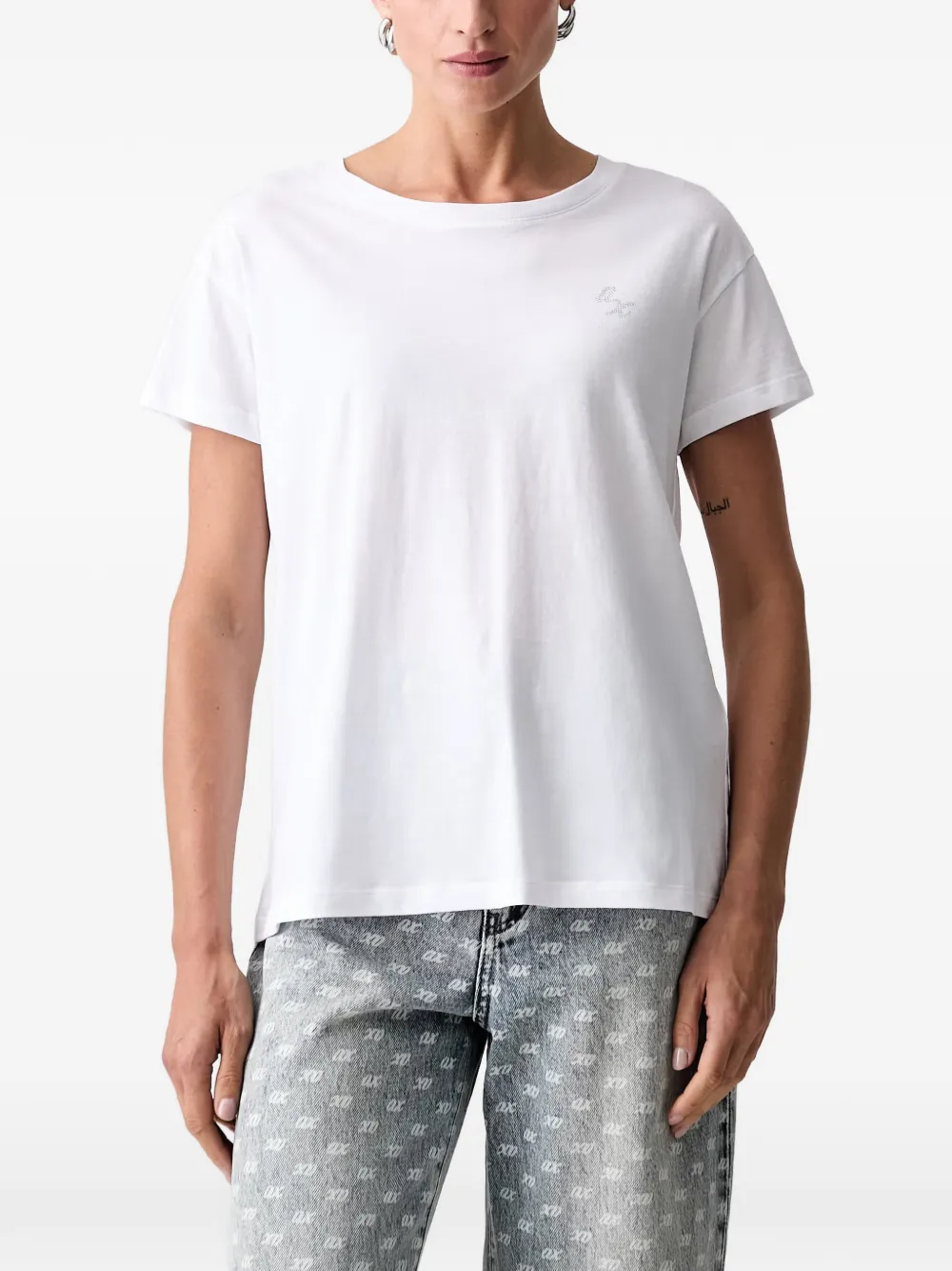Armani Exchange crystal-embellished logo-detail T-shirt - Bianco