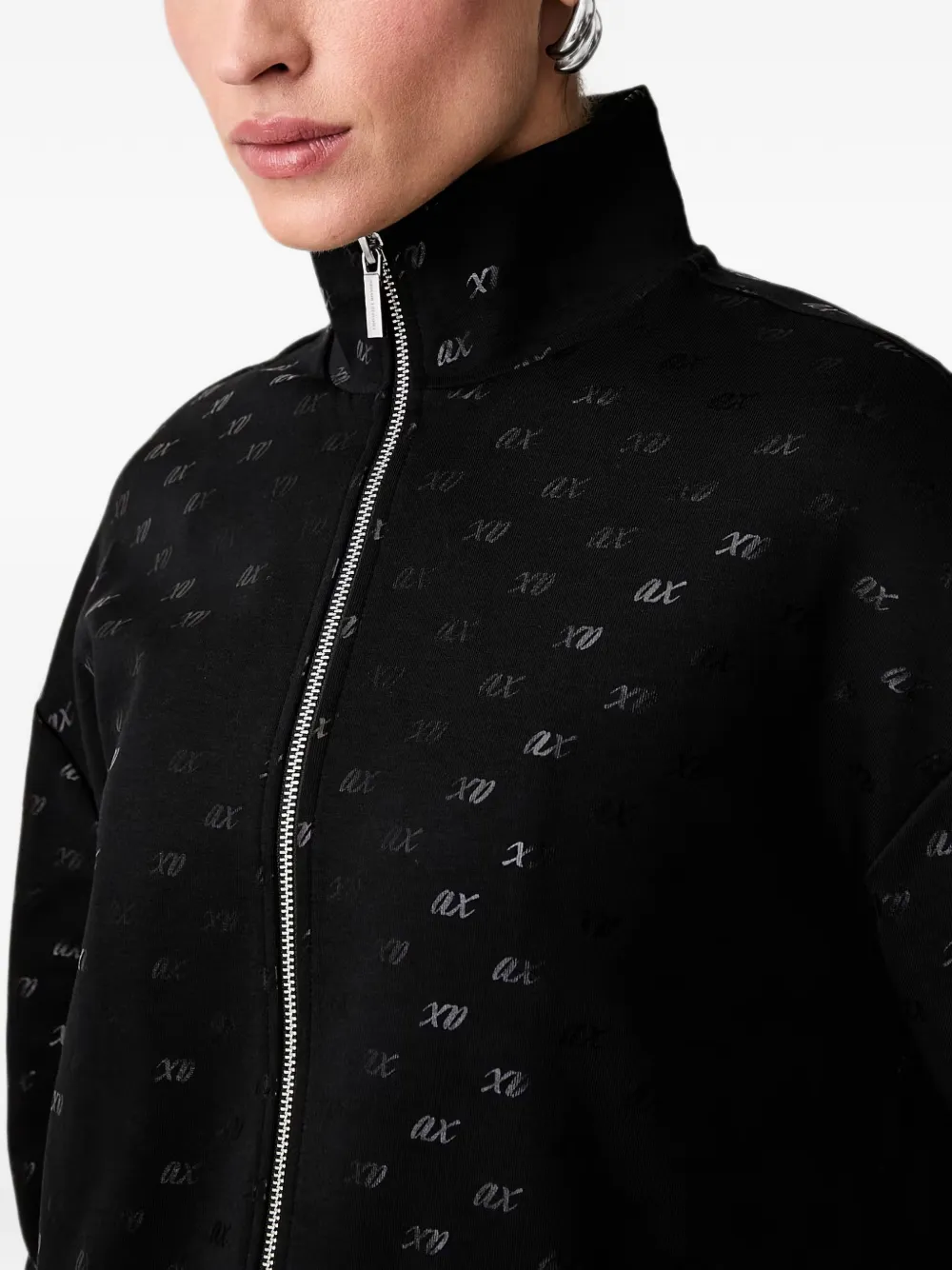 Armani Exchange Sweater met logopatroon en rits Zwart