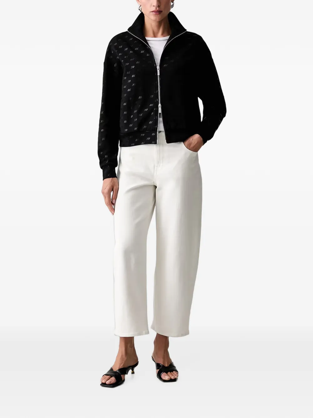 Armani Exchange Sweater met logopatroon en rits Zwart