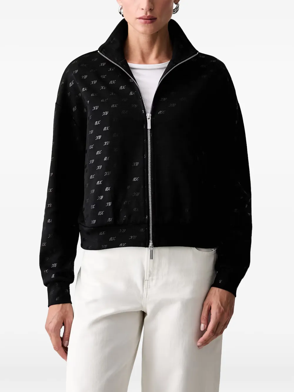 Armani Exchange logo-pattern zip-up sweatshirt - Schwarz