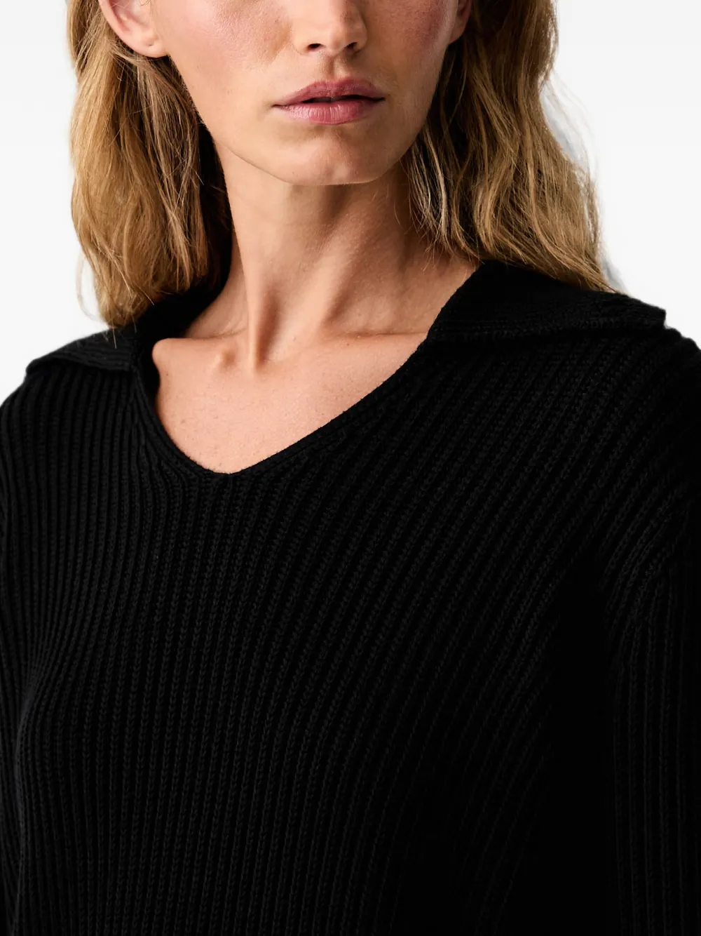 Armani Exchange Ribgebreide trui met gespreide kraag Zwart