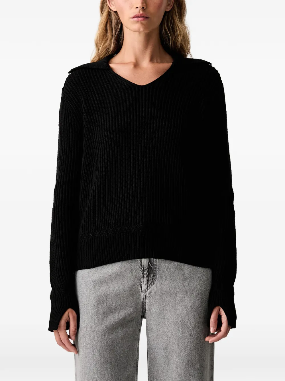 Armani Exchange ribbed-knit spread-collar sweater - Schwarz