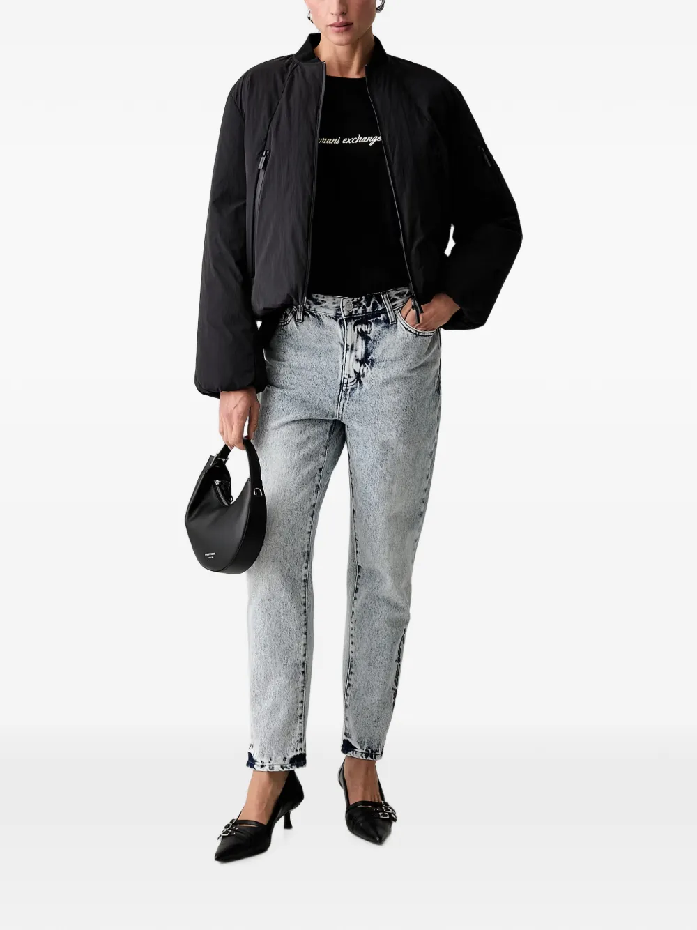 Armani Exchange Jeans met geborduurd logo en acid wassing Blauw