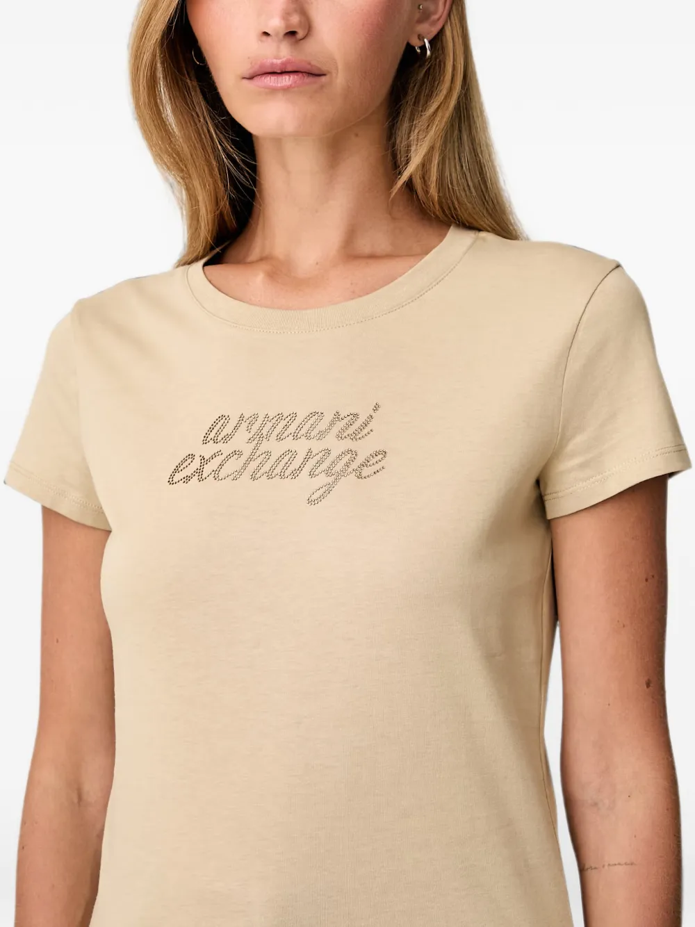 Armani Exchange Slim-fit T-shirt met logo van stras Beige
