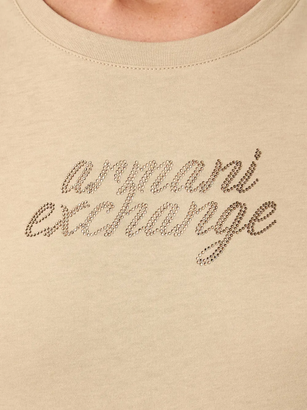 Armani Exchange Slim-fit T-shirt met logo van stras Beige