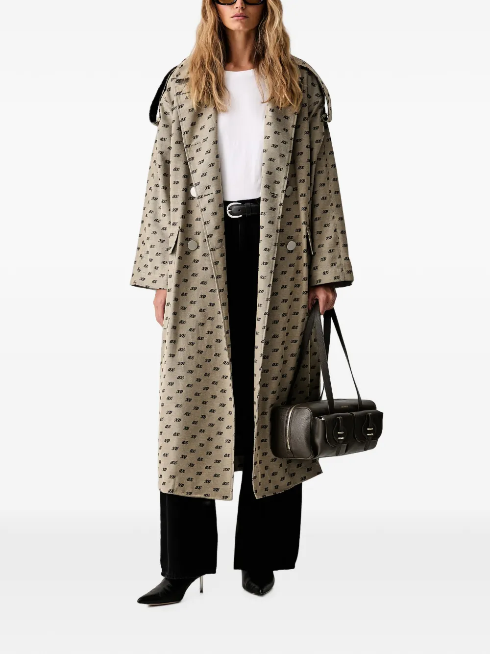 Armani Exchange Trenchcoat met dubbele rij knopen en logoprint Beige