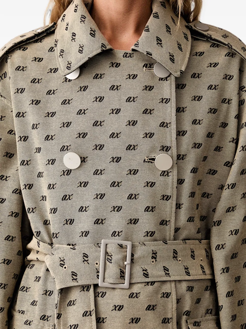 Armani Exchange Trenchcoat met dubbele rij knopen en logoprint Beige