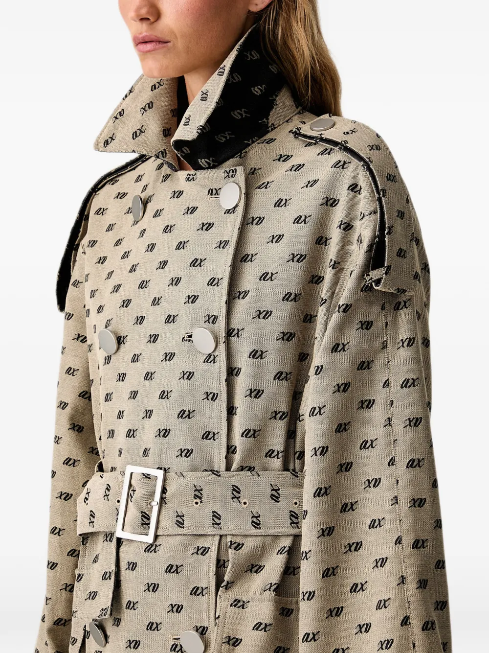 Armani Exchange Trenchcoat met dubbele rij knopen en logoprint Beige