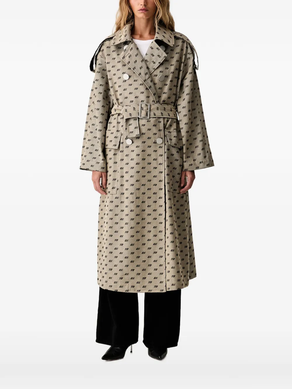 Armani Exchange logo-print double-breasted trench coat - Nude