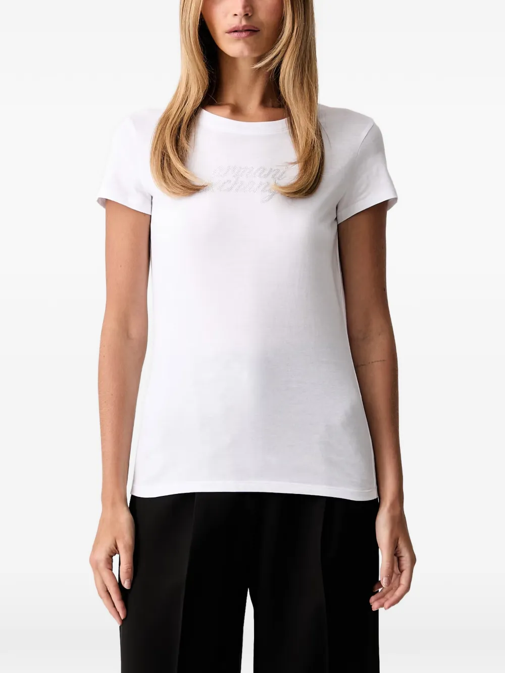 Armani Exchange rhinestone-logo T-shirt - Bianco