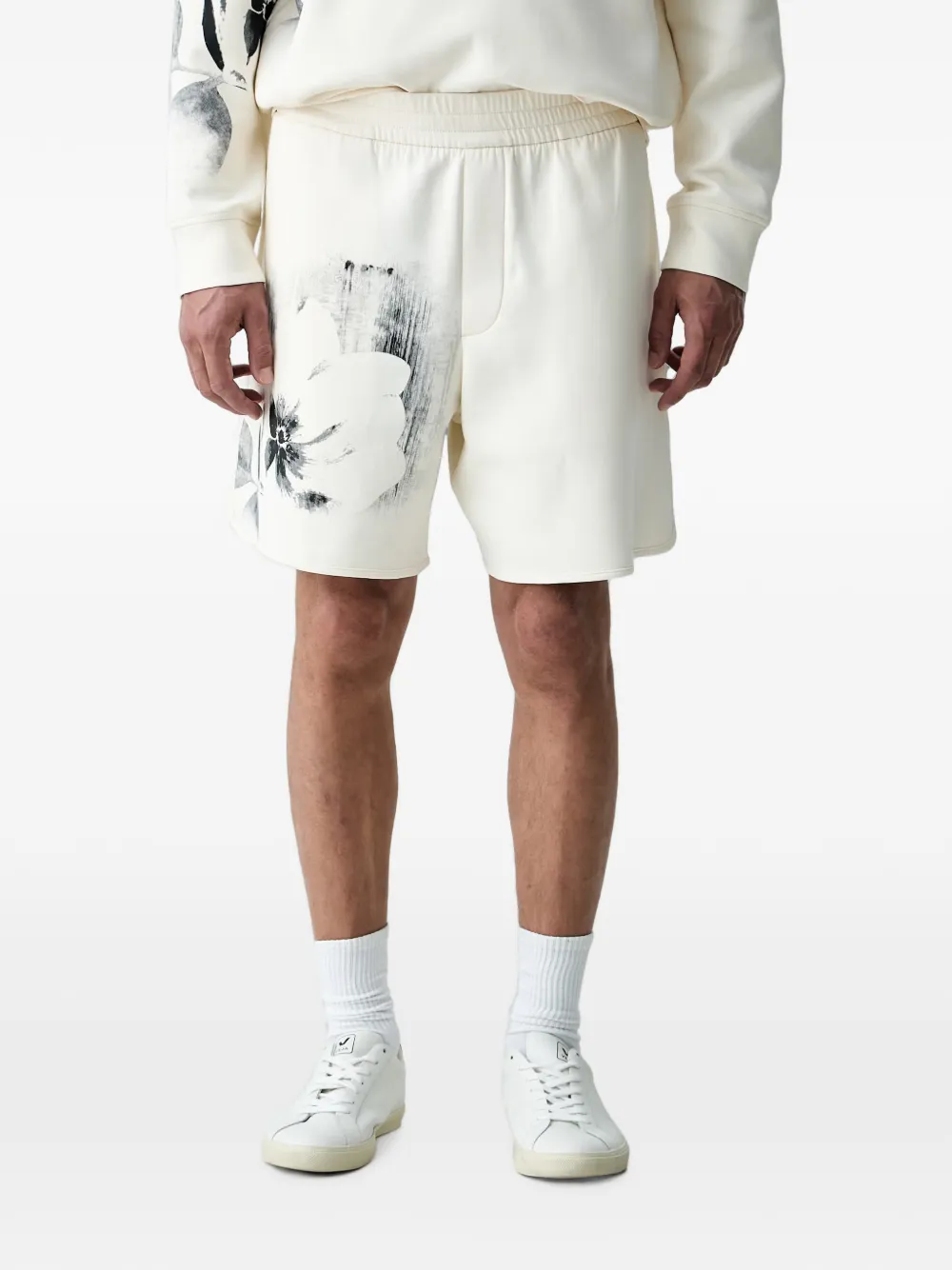Armani Exchange floral-print logo-print shorts - Weiß
