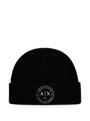 Armani Exchange fine-knit turn-up Beanie Hat | Black | FARFETCH