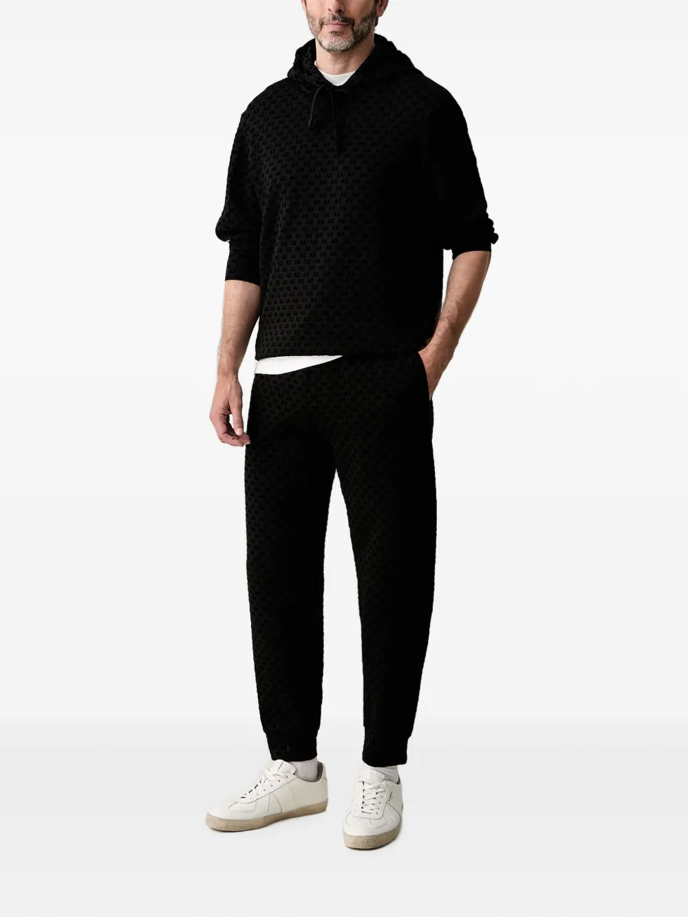 Armani Exchange Trainingsbroek met trekkoordtaille en monogramprint Zwart
