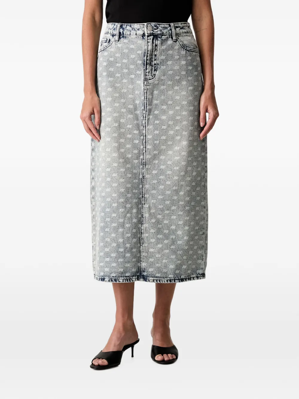 Armani Exchange monogram-print denim midi skirt - Blau