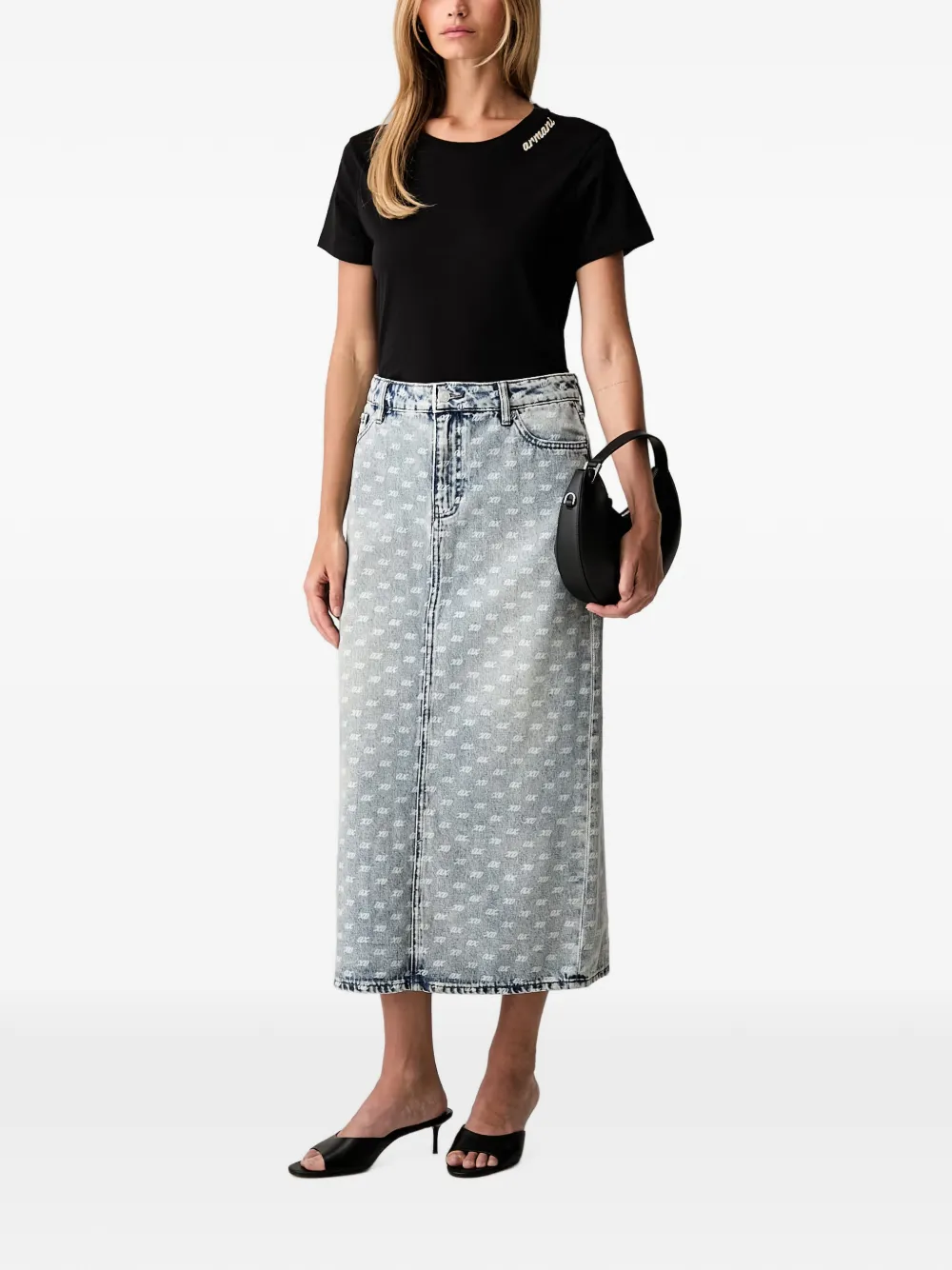 Armani Exchange Denim midi-rok met monogramprint Blauw