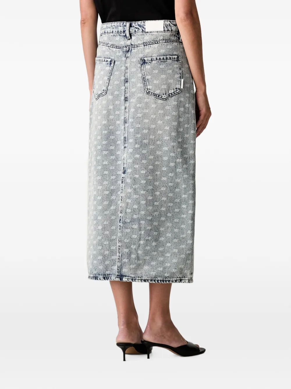 Armani Exchange Denim midi-rok met monogramprint Blauw