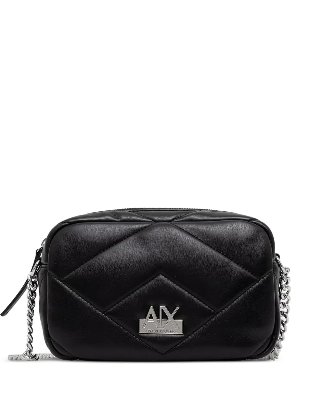 Armani Exchange quilted logo-plaque shoulder bag - Nero
