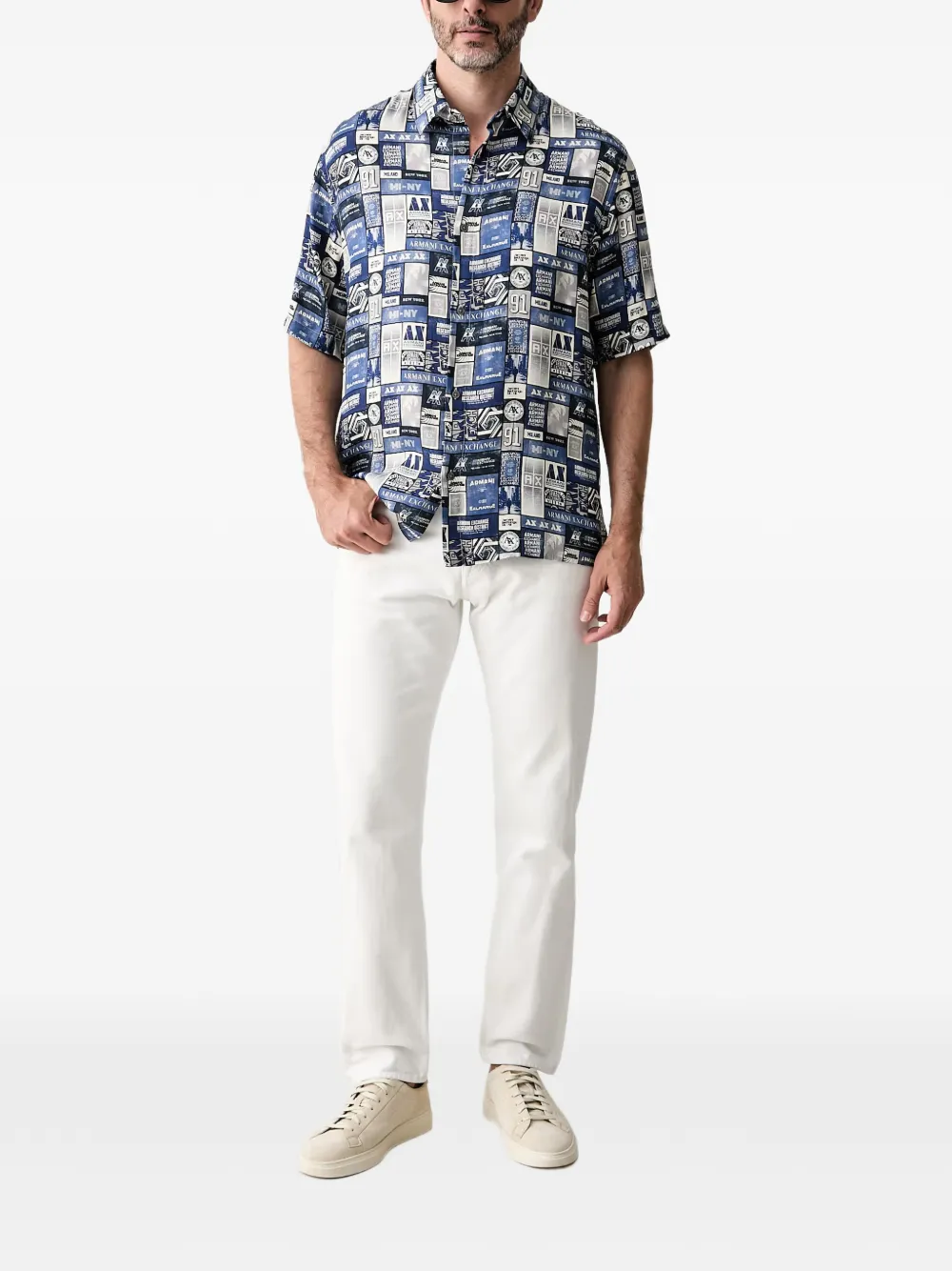 Armani Exchange Overhemd met korte mouwen Blauw