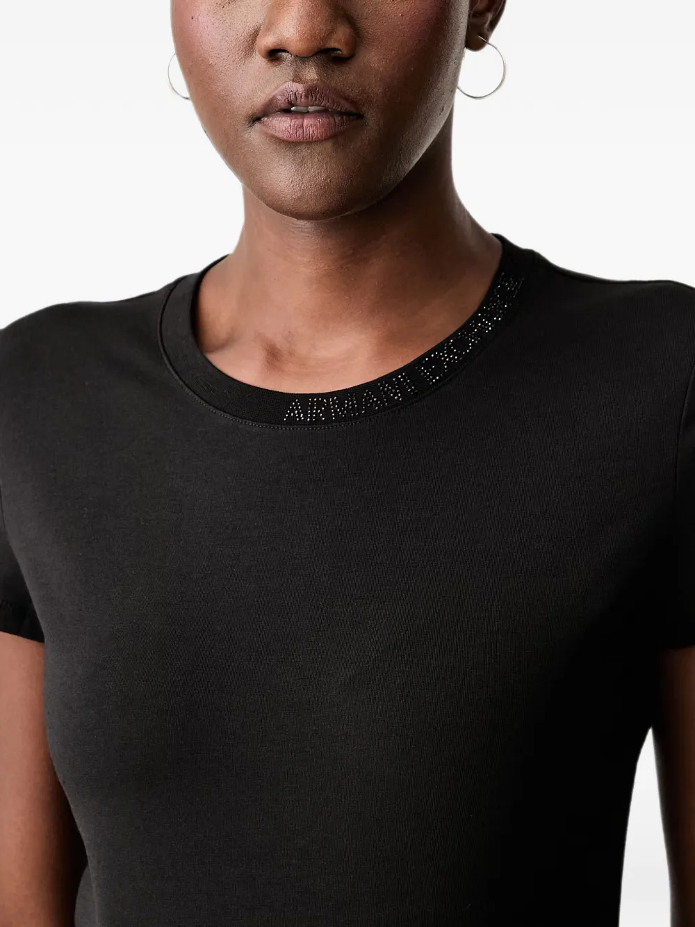 Armani Exchange T-shirt met logo van stras Zwart
