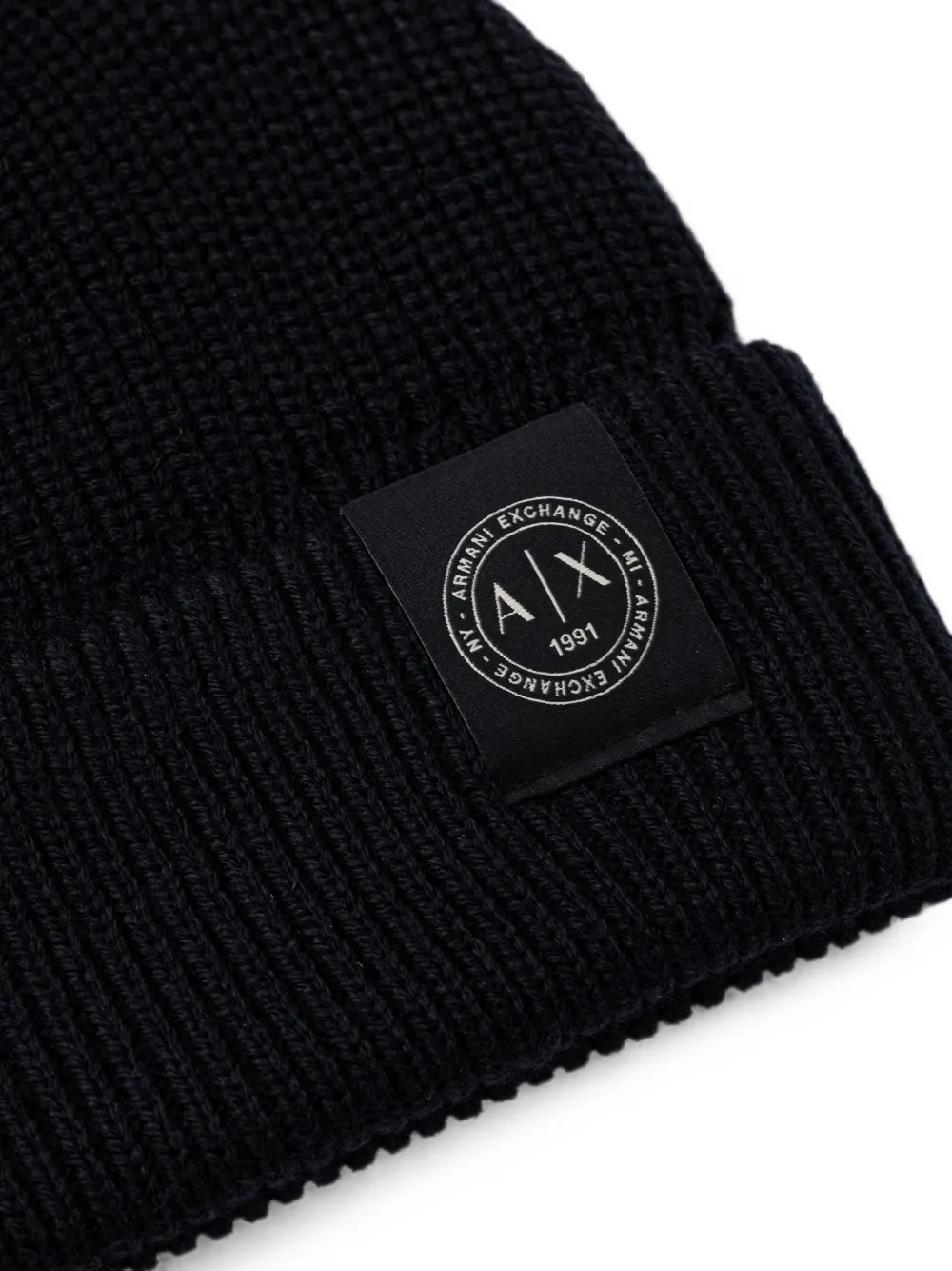Armani Exchange Wafelgebreide muts met logo-patch Zwart