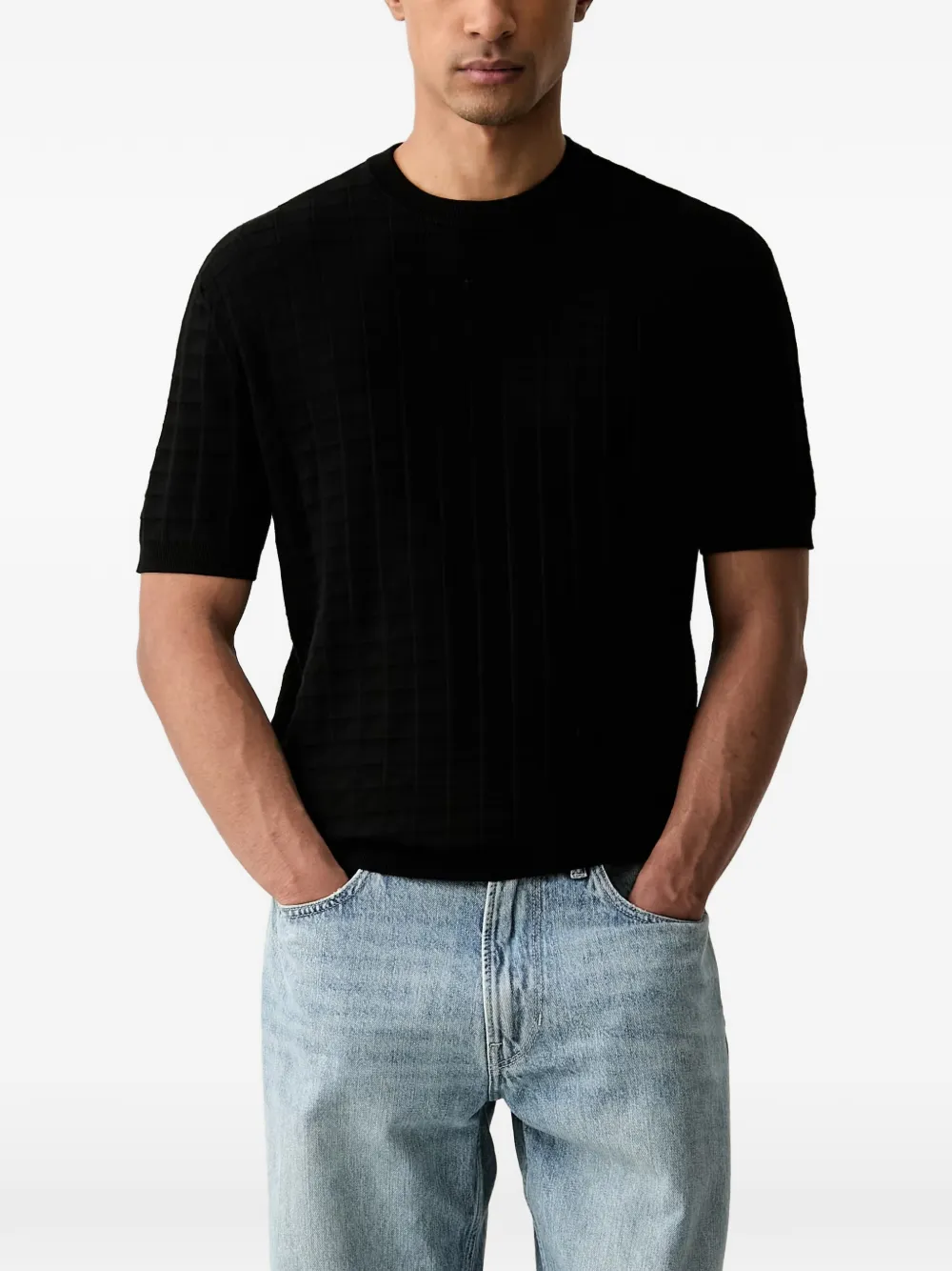 Armani Exchange 格纹T恤 | 黑色 | Image 1
