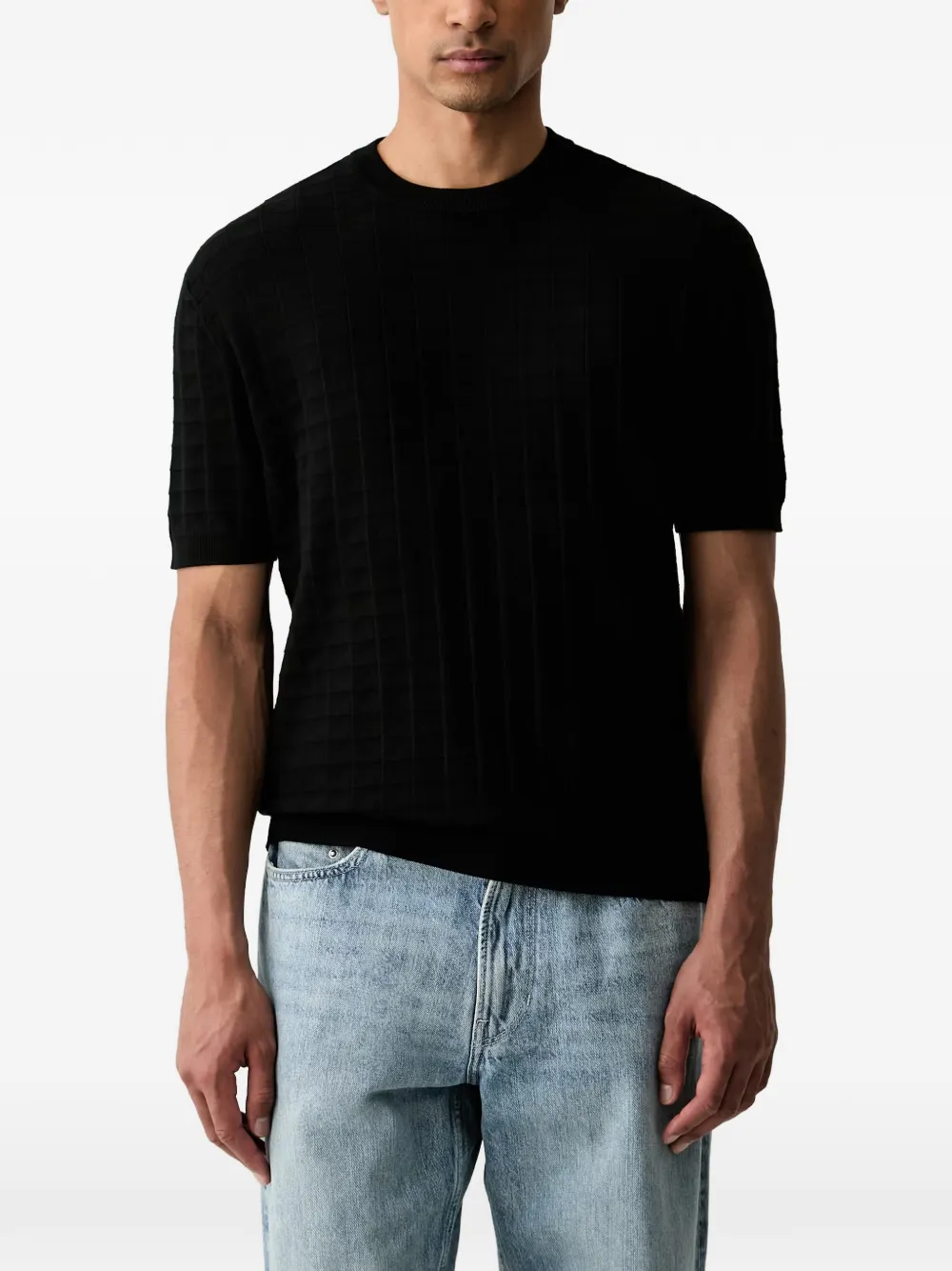 Armani Exchange Geruit T-shirt Zwart