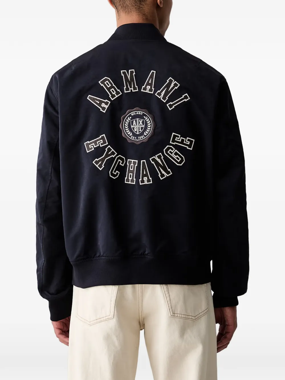 Armani Exchange Bomberjack met logopatch Blauw