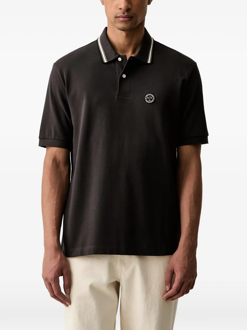Armani Exchange logo-patch tipped polo shirt - Braun