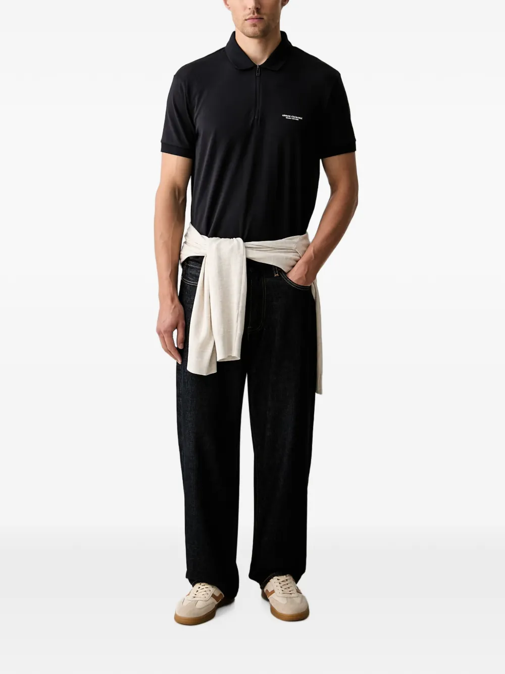 Armani Exchange Poloshirt met rits en logo-print Zwart