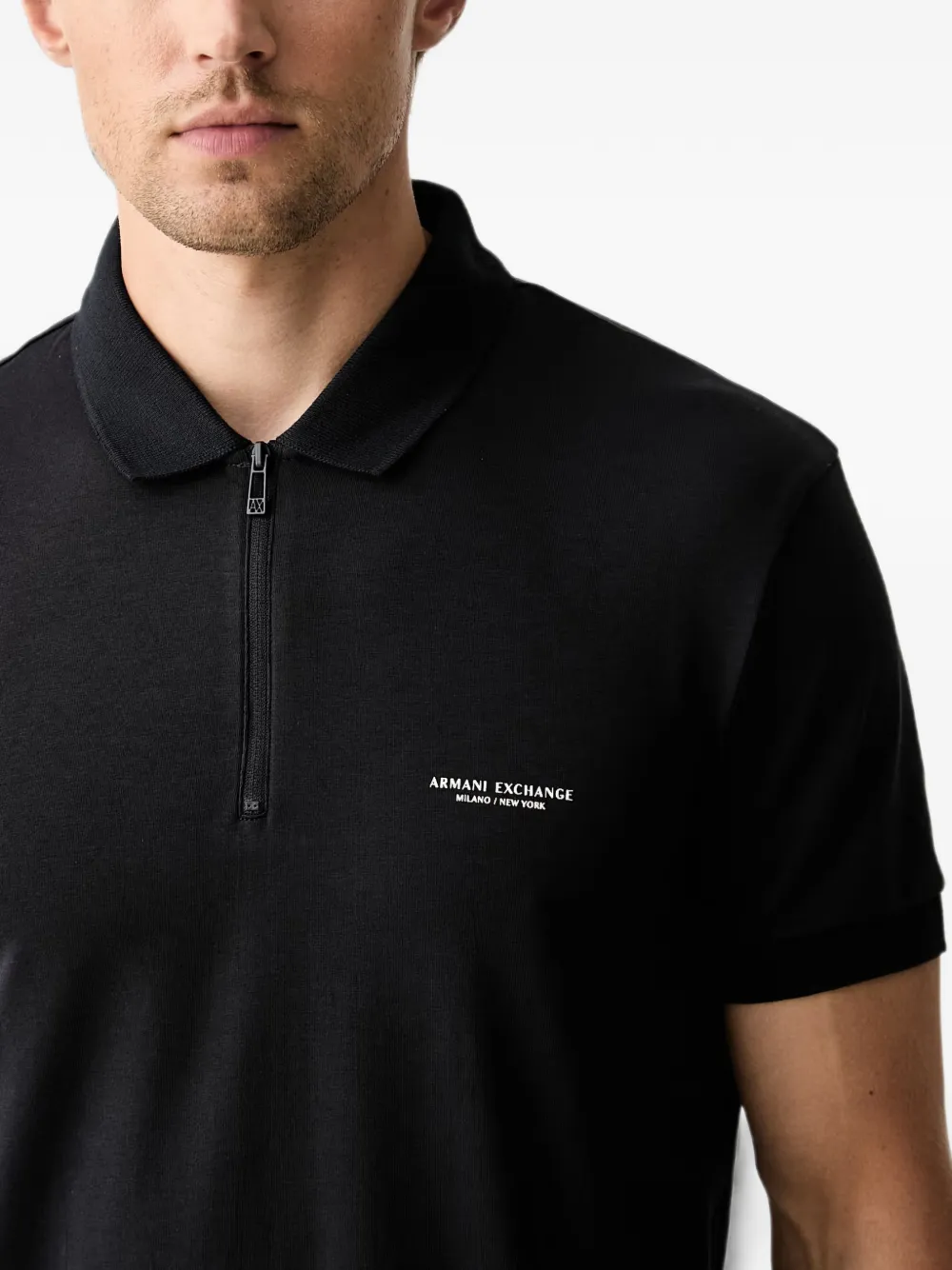 Armani Exchange Poloshirt met rits en logo-print Zwart
