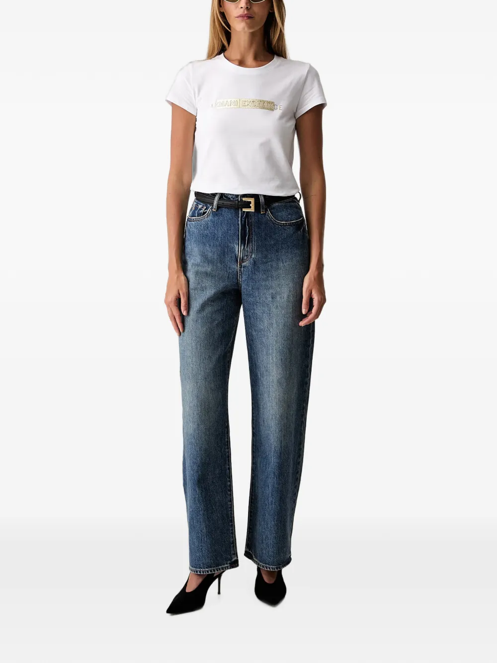 Armani Exchange Straight jeans met vervaagd effect Blauw