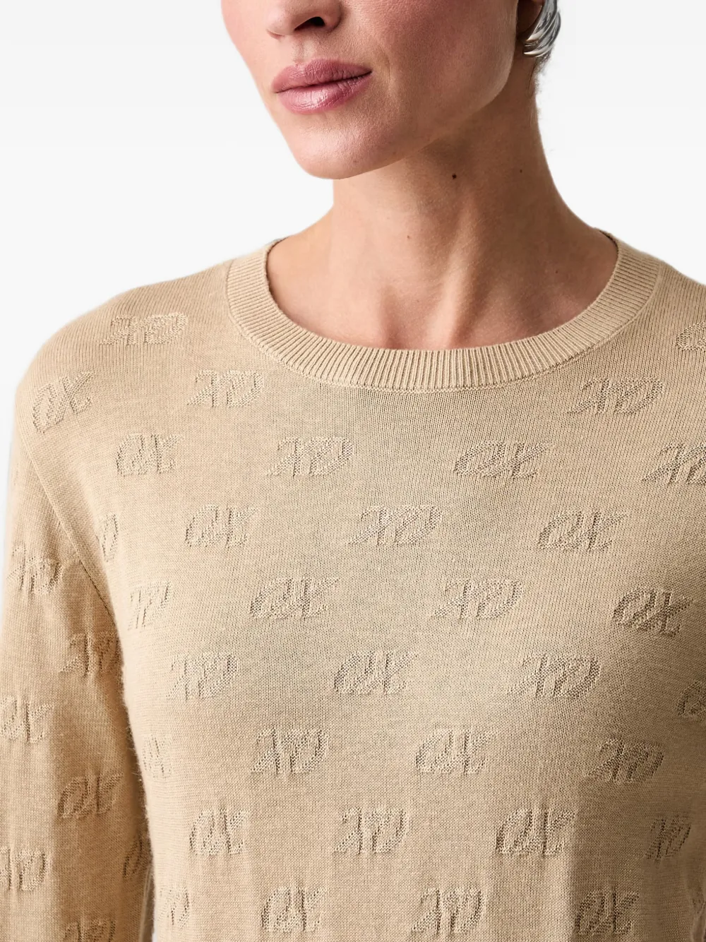 Armani Exchange Sweater met logo jacquard Beige