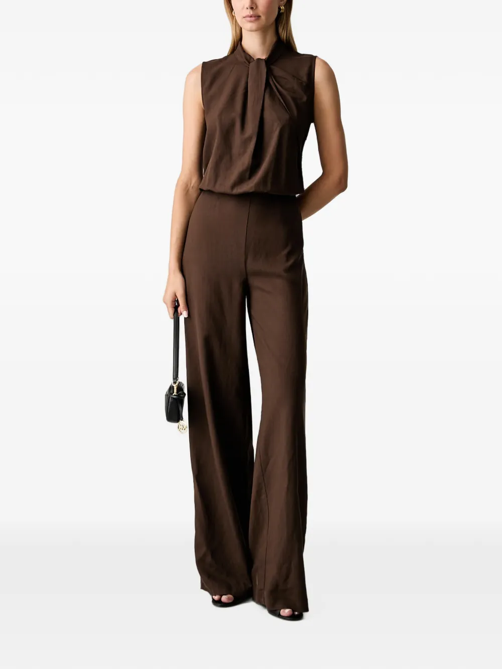VICOLO tie-neck wide-leg jumpsuit - Marrone