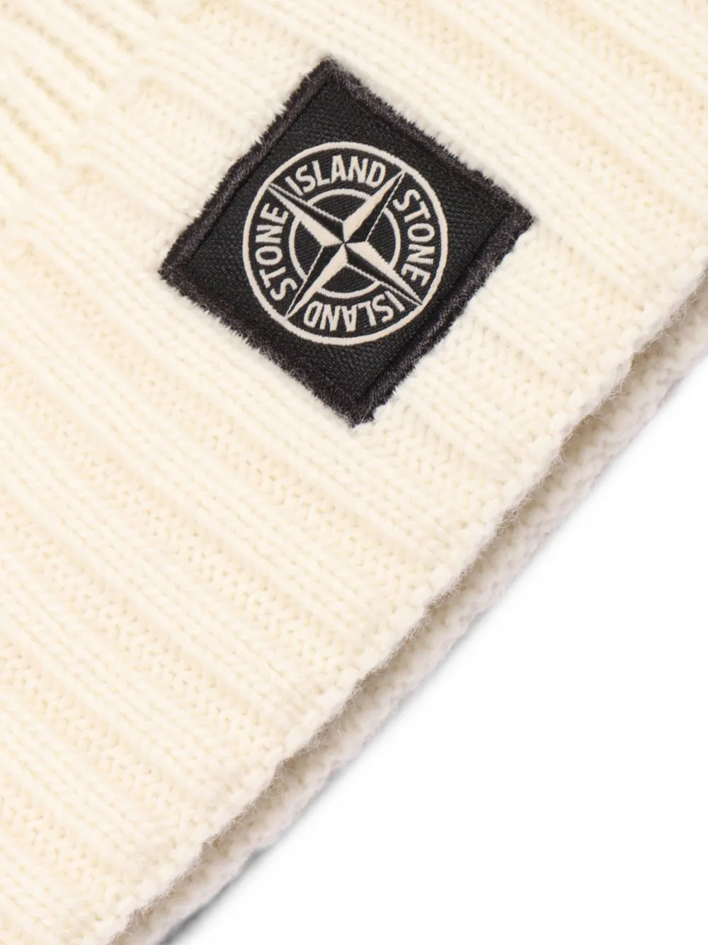 Stone Island Junior Ribgebreide muts met logo-patch Beige