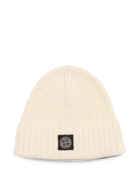 Stone Island Junior gorro de canalé con parche del logo