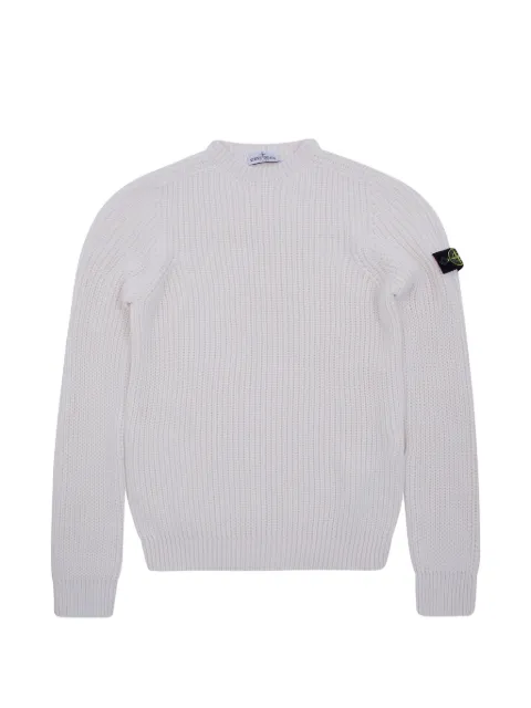 Stone Island Junior 컴퍼스 패치 골지 니트 스웨터