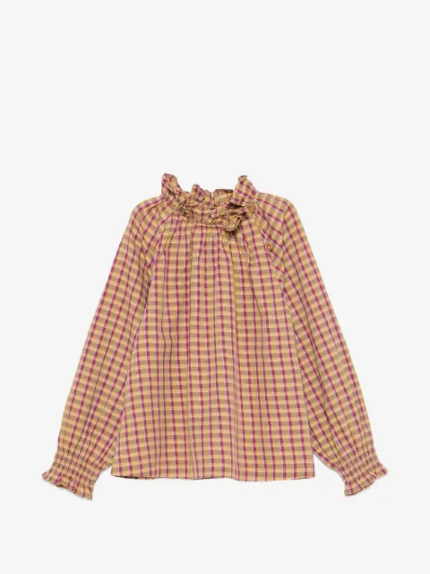 Bonton Pomme ruffled-neck checked blouse