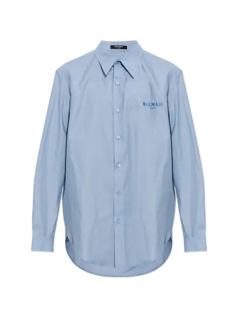 Balmain logo-embroidered cotton-blend shirt