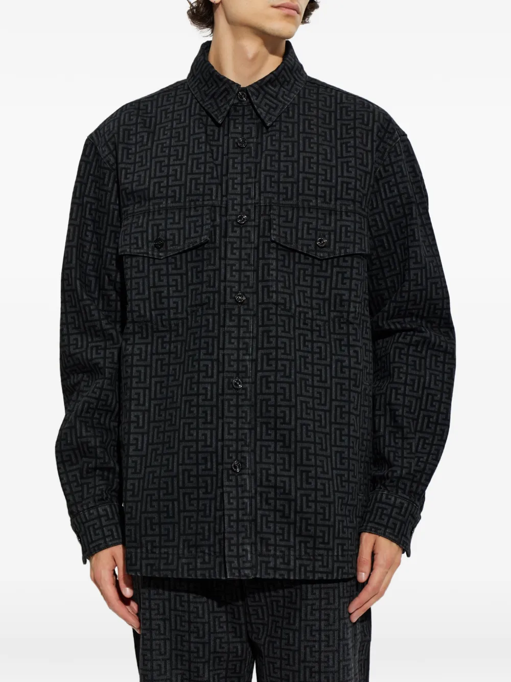 Balmain Overhemd met monogramprint Zwart