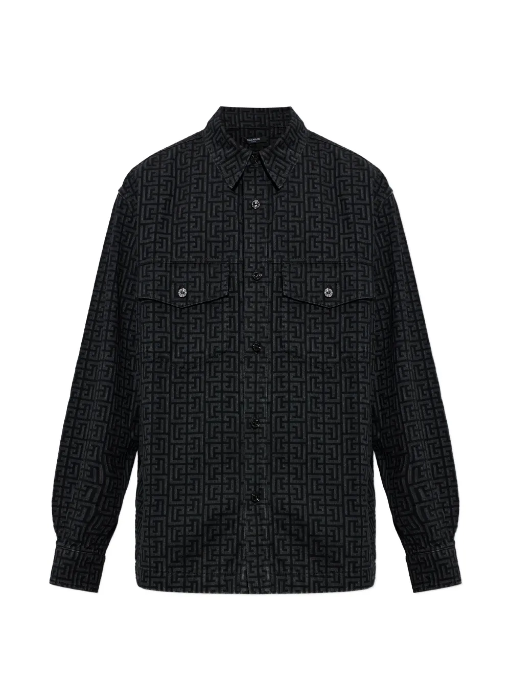 Balmain monogram-print denim shirt - Schwarz