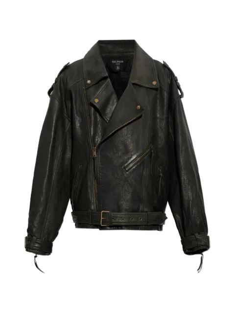 Balmain belted leather jacket