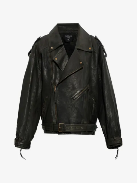 Balmain belted leather jacket