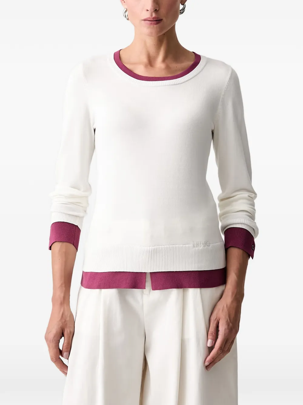 LIU JO layered-effect ribbed-trim sweater - Bianco